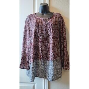 Cato Est 1946 Maroon, mauve blue black and ivory floral long sleeve blouse Sz XL